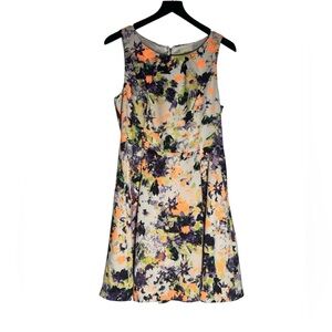 Maeve x Anthropologie Neon Floral Print Fit and Flare Dress Size 10